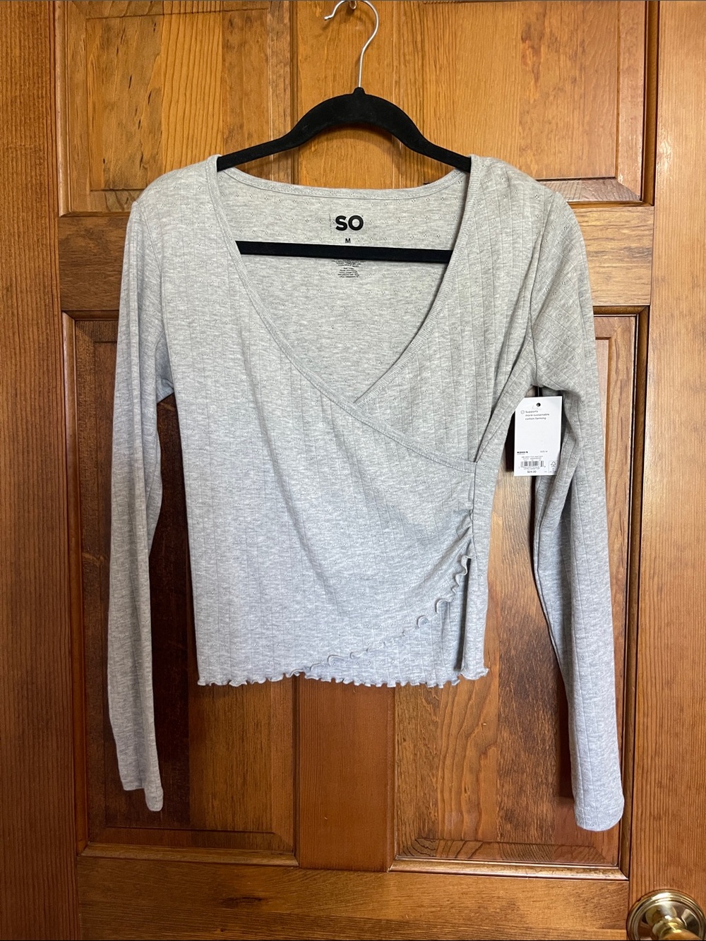 SO Light Gray Wrap-Front Long Sleeve Top